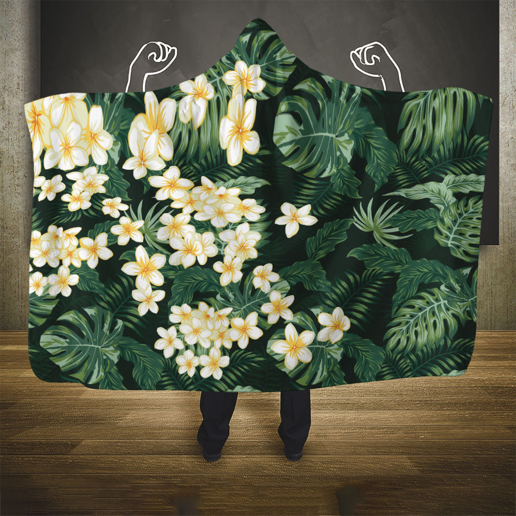 Hawaii Plumeria Tropical Leaves Hooded Blanket Monstera Calathea Palm Fronds
