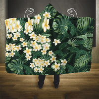 Hawaii Plumeria Tropical Leaves Hooded Blanket Monstera Calathea Palm Fronds