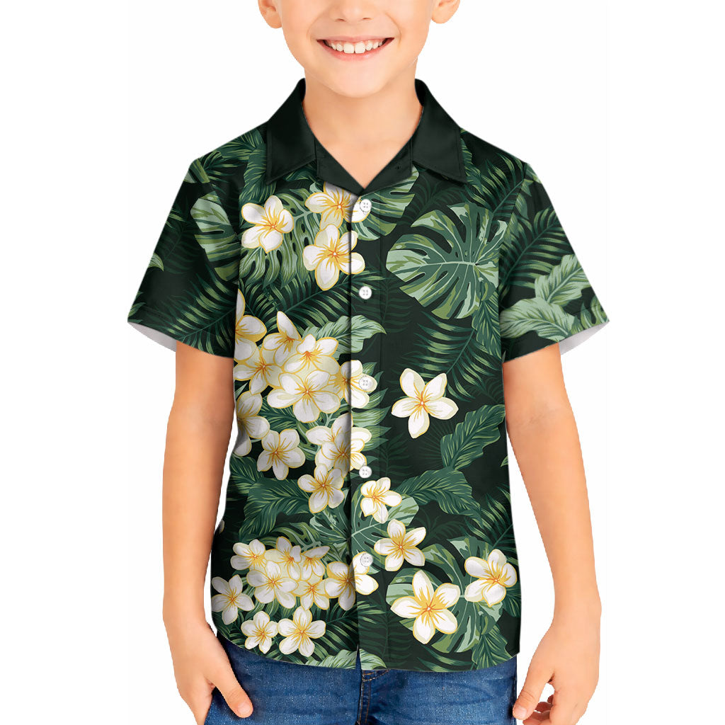 Hawaii Plumeria Tropical Leaves Kid Hawaiian Shirt Monstera Calathea Palm Fronds
