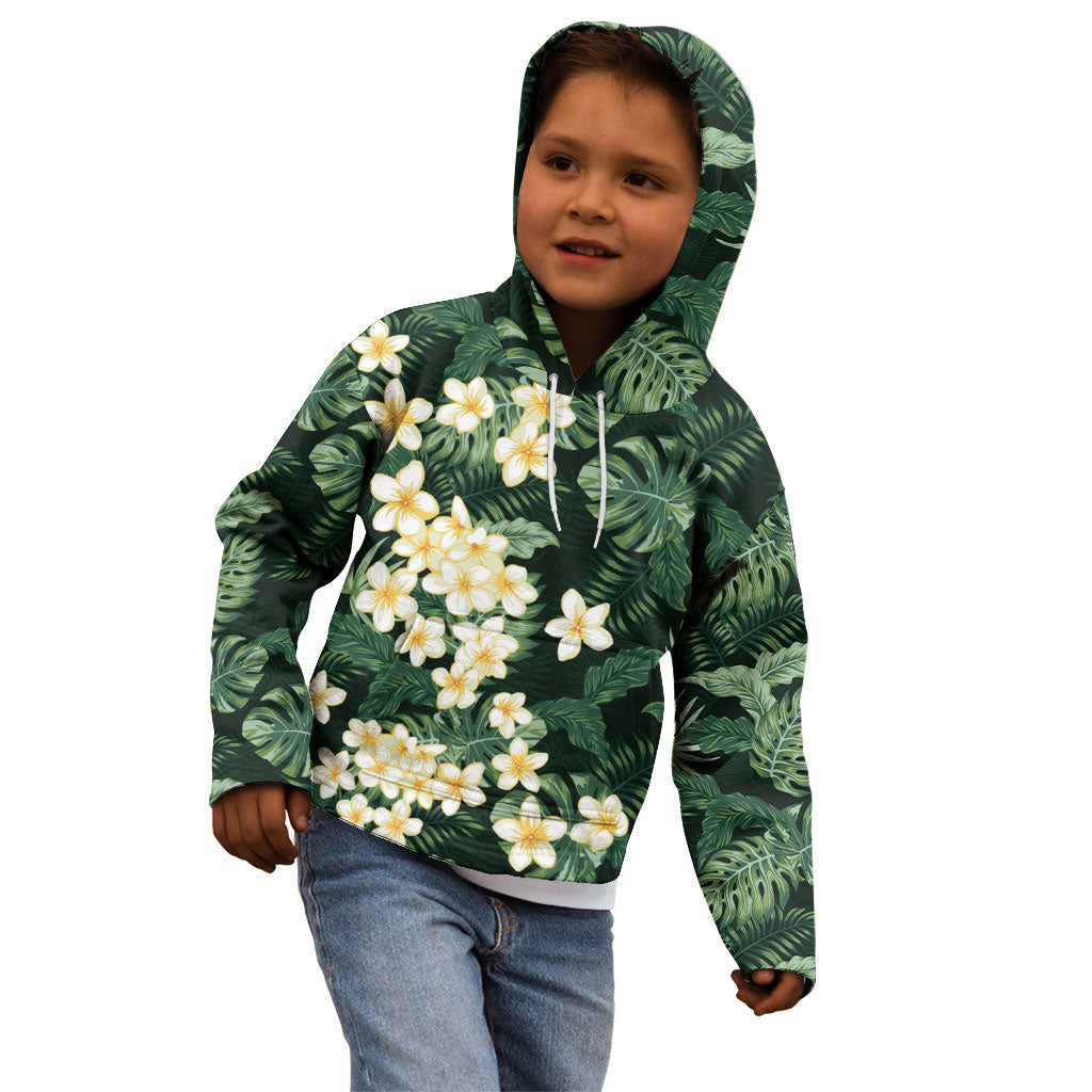 Hawaii Plumeria Tropical Leaves Kid Hoodie Monstera Calathea Palm Fronds