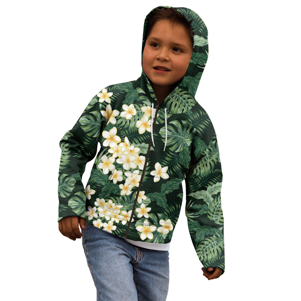 Hawaii Plumeria Tropical Leaves Kid Hoodie Monstera Calathea Palm Fronds