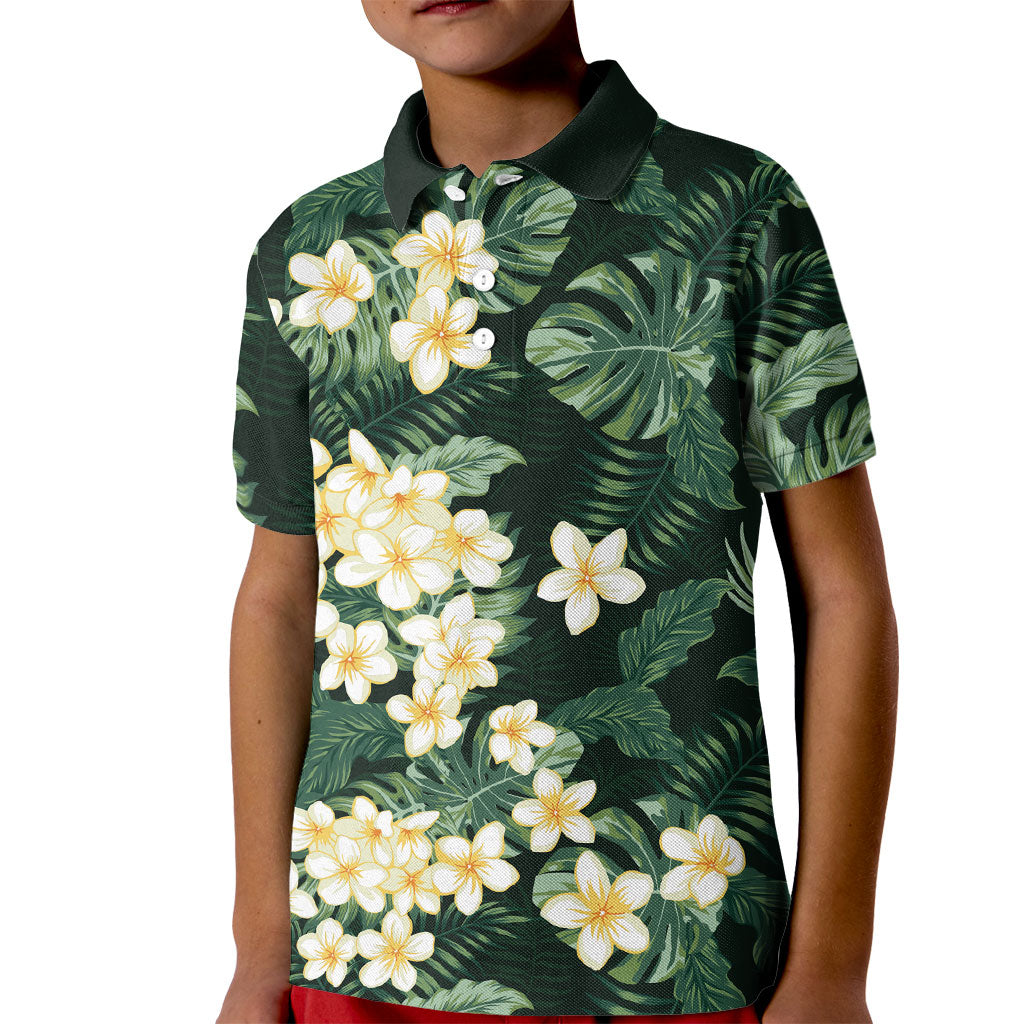 Hawaii Plumeria Tropical Leaves Kid Polo Shirt Monstera Calathea Palm Fronds