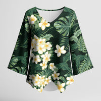 Hawaii Plumeria Tropical Leaves Kimono Sleeve Blouse Monstera Calathea Palm Fronds