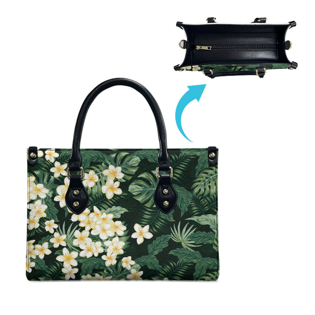 Hawaii Plumeria Tropical Leaves Leather Bag Monstera Calathea Palm Fronds