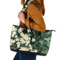 Hawaii Plumeria Tropical Leaves Leather Tote Bag Monstera Calathea Palm Fronds