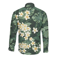 Hawaii Plumeria Tropical Leaves Long Sleeve Button Shirt Monstera Calathea Palm Fronds