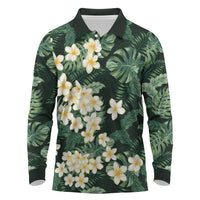 Hawaii Plumeria Tropical Leaves Long Sleeve Polo Shirt Monstera Calathea Palm Fronds