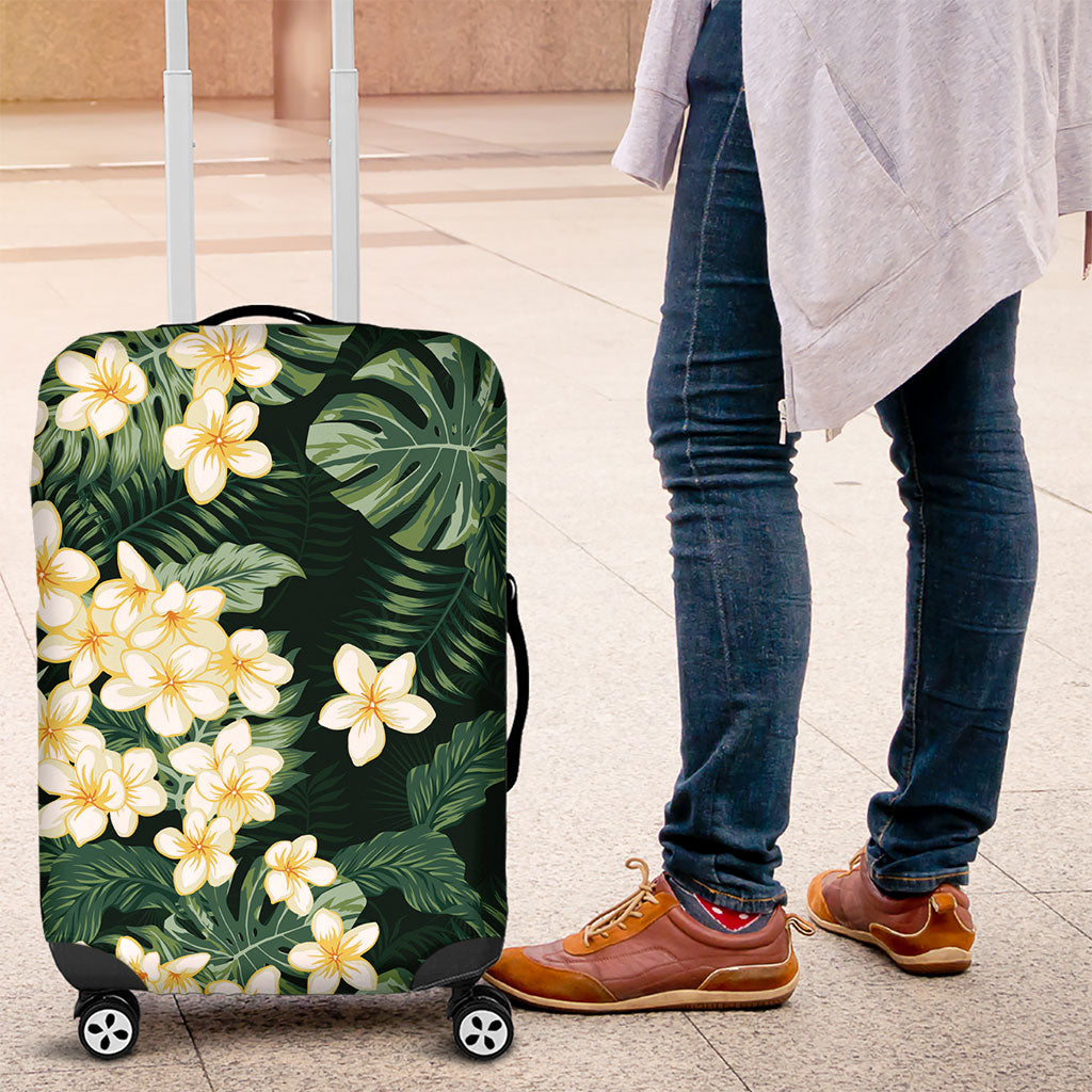 Hawaii Plumeria Tropical Leaves Luggage Cover Monstera Calathea Palm Fronds