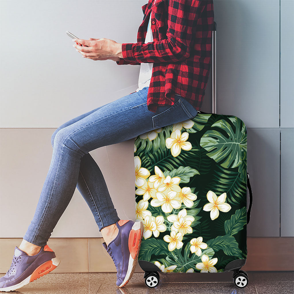 Hawaii Plumeria Tropical Leaves Luggage Cover Monstera Calathea Palm Fronds