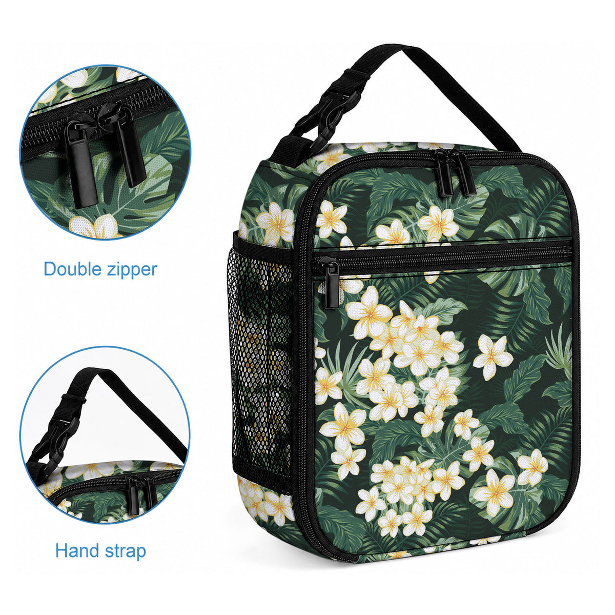 Hawaii Plumeria Tropical Leaves Lunch Bag Monstera Calathea Palm Fronds