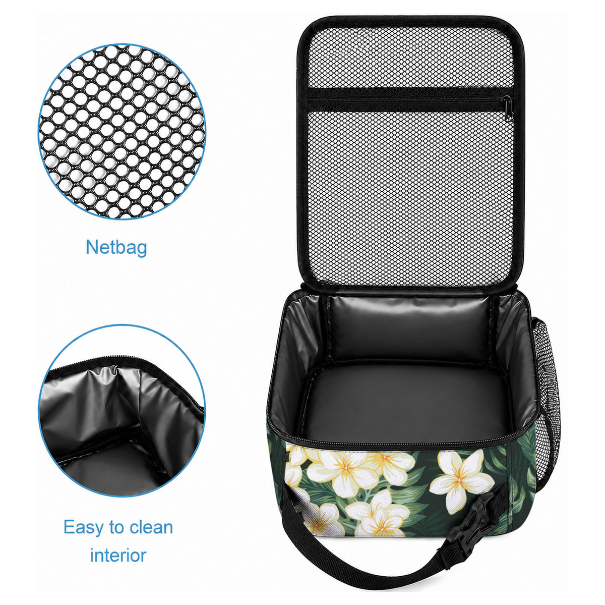 Hawaii Plumeria Tropical Leaves Lunch Bag Monstera Calathea Palm Fronds