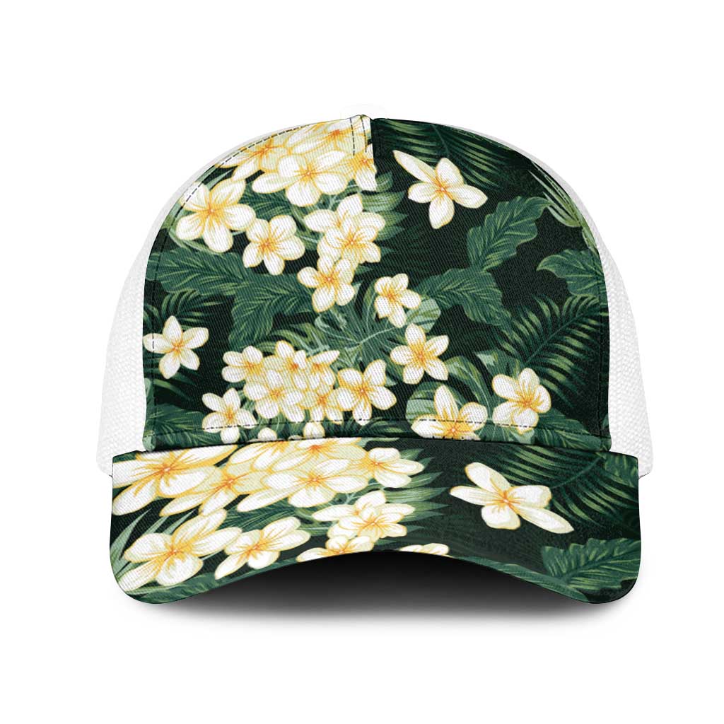Hawaii Plumeria Tropical Leaves Mesh Trucker Cap Monstera Calathea Palm Fronds
