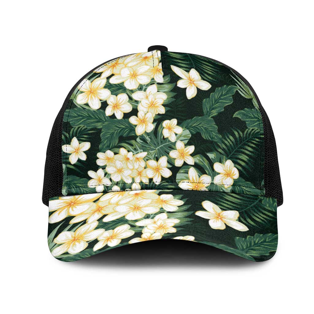 Hawaii Plumeria Tropical Leaves Mesh Trucker Cap Monstera Calathea Palm Fronds