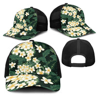 Hawaii Plumeria Tropical Leaves Mesh Trucker Cap Monstera Calathea Palm Fronds
