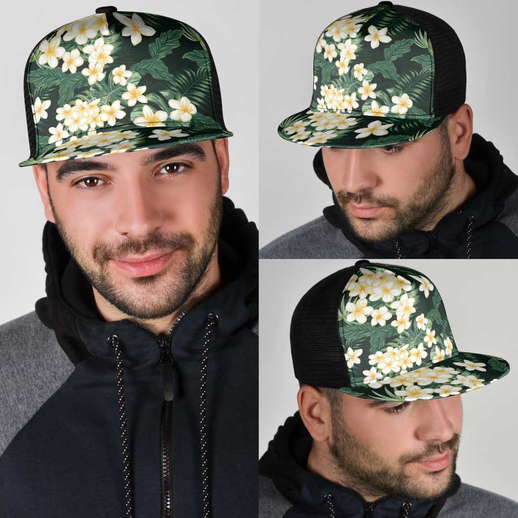 Hawaii Plumeria Tropical Leaves Mesh Trucker Cap Monstera Calathea Palm Fronds