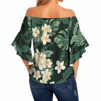 Hawaii Plumeria Tropical Leaves Off Shoulder Wrap Waist Top Monstera Calathea Palm Fronds