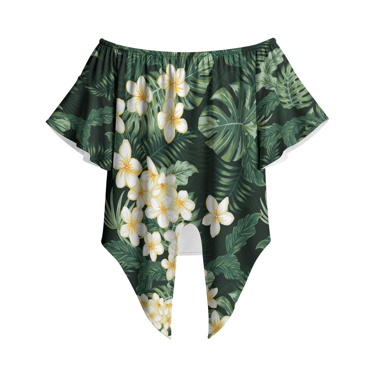 Hawaii Plumeria Tropical Leaves Off Shoulder Wrap Waist Top Monstera Calathea Palm Fronds