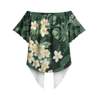Hawaii Plumeria Tropical Leaves Off Shoulder Wrap Waist Top Monstera Calathea Palm Fronds