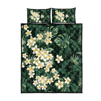 Hawaii Plumeria Tropical Leaves Quilt Bed Set Monstera Calathea Palm Fronds