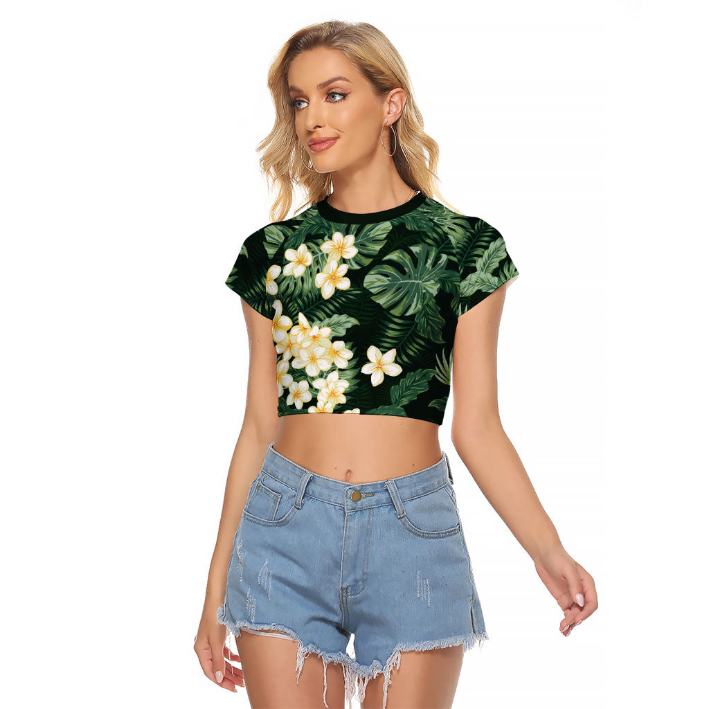 Hawaii Plumeria Tropical Leaves Raglan Cropped T Shirt Monstera Calathea Palm Fronds