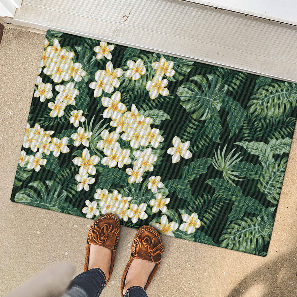 Hawaii Plumeria Tropical Leaves Rubber Doormat Monstera Calathea Palm Fronds