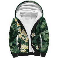 Hawaii Plumeria Tropical Leaves Sherpa Hoodie Monstera Calathea Palm Fronds