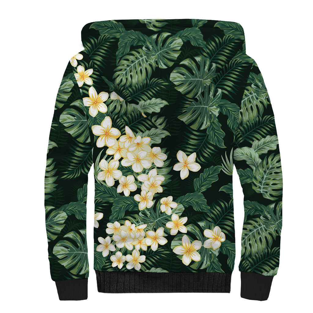 Hawaii Plumeria Tropical Leaves Sherpa Hoodie Monstera Calathea Palm Fronds