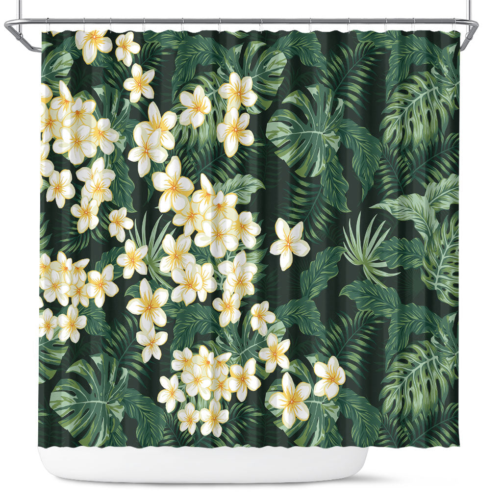 Hawaii Plumeria Tropical Leaves Shower Curtain Monstera Calathea Palm Fronds