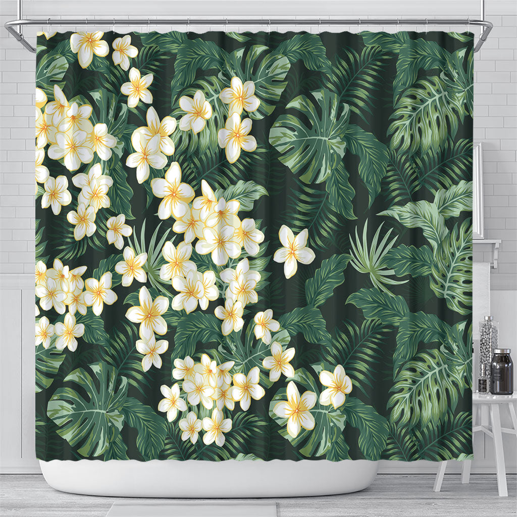 Hawaii Plumeria Tropical Leaves Shower Curtain Monstera Calathea Palm Fronds