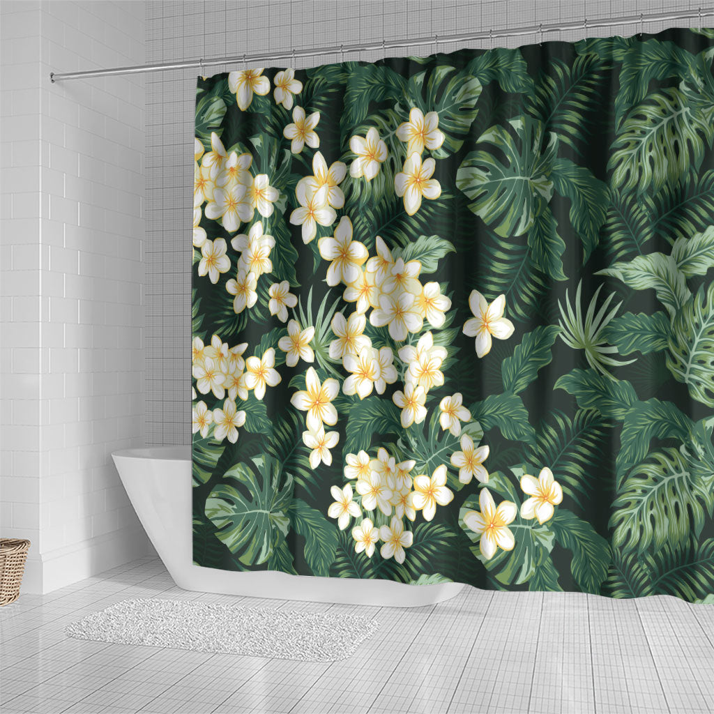 Hawaii Plumeria Tropical Leaves Shower Curtain Monstera Calathea Palm Fronds