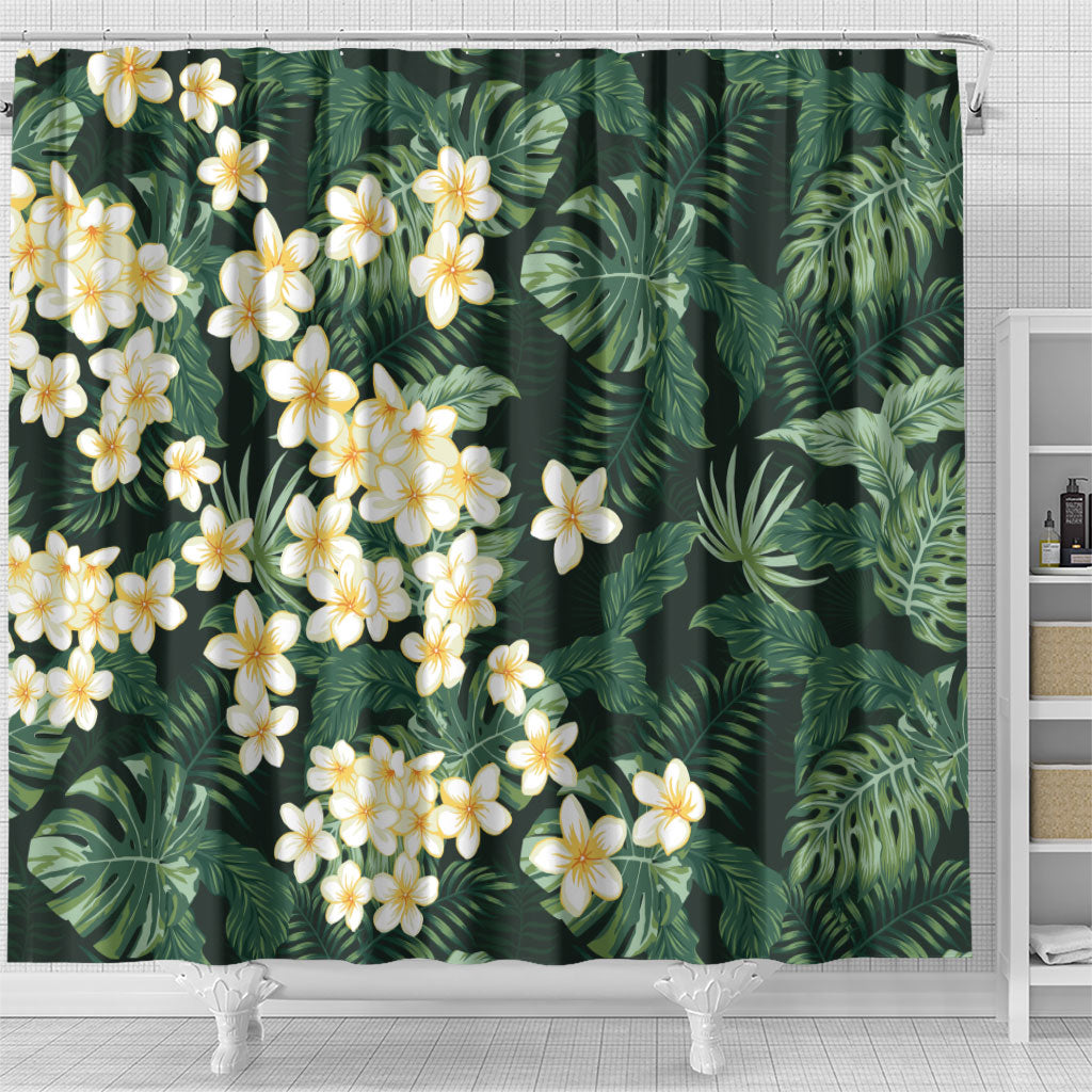 Hawaii Plumeria Tropical Leaves Shower Curtain Monstera Calathea Palm Fronds