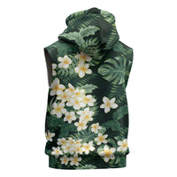 Hawaii Plumeria Tropical Leaves Sleeveless Hoodie Monstera Calathea Palm Fronds