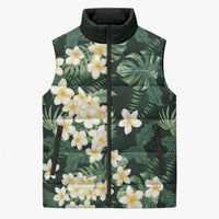 Hawaii Plumeria Tropical Leaves Sleeveless Puffer Jacket Monstera Calathea Palm Fronds