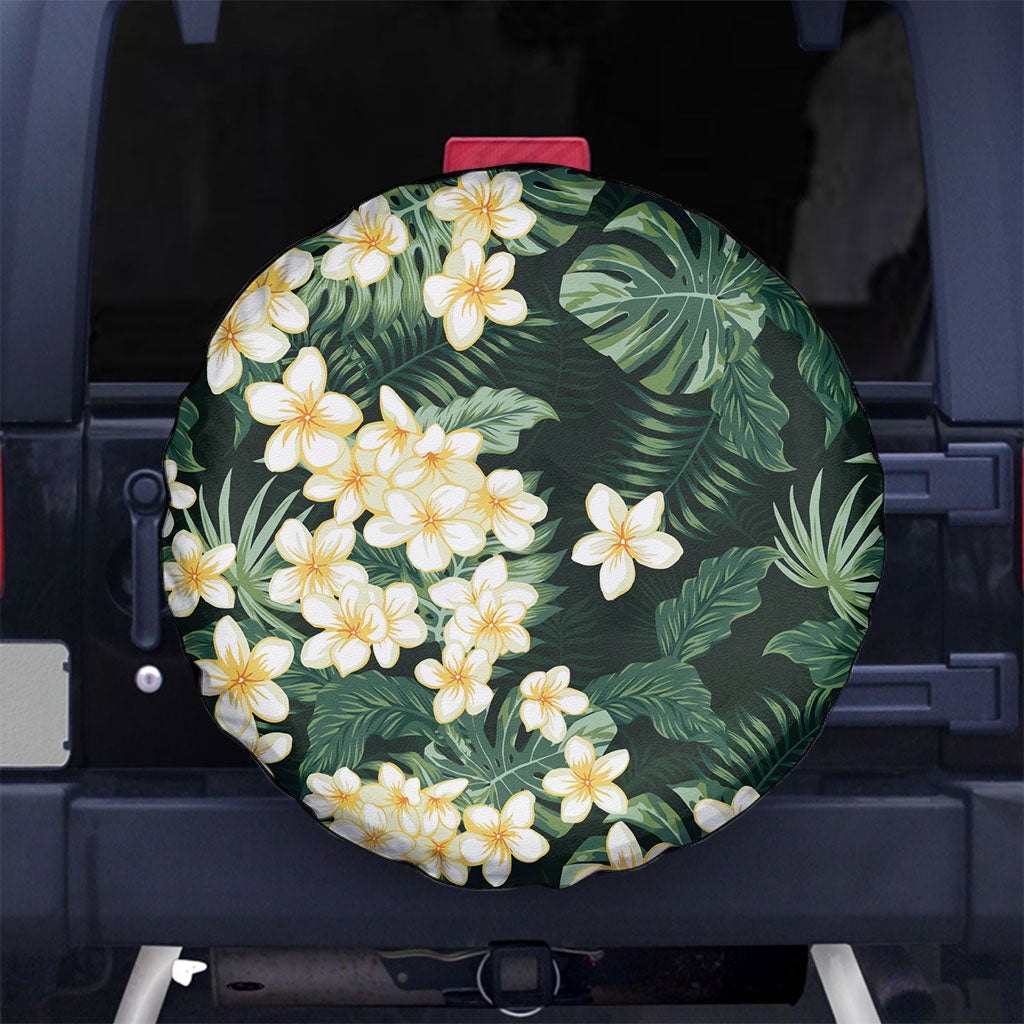 Hawaii Plumeria Tropical Leaves Spare Tire Cover Monstera Calathea Palm Fronds