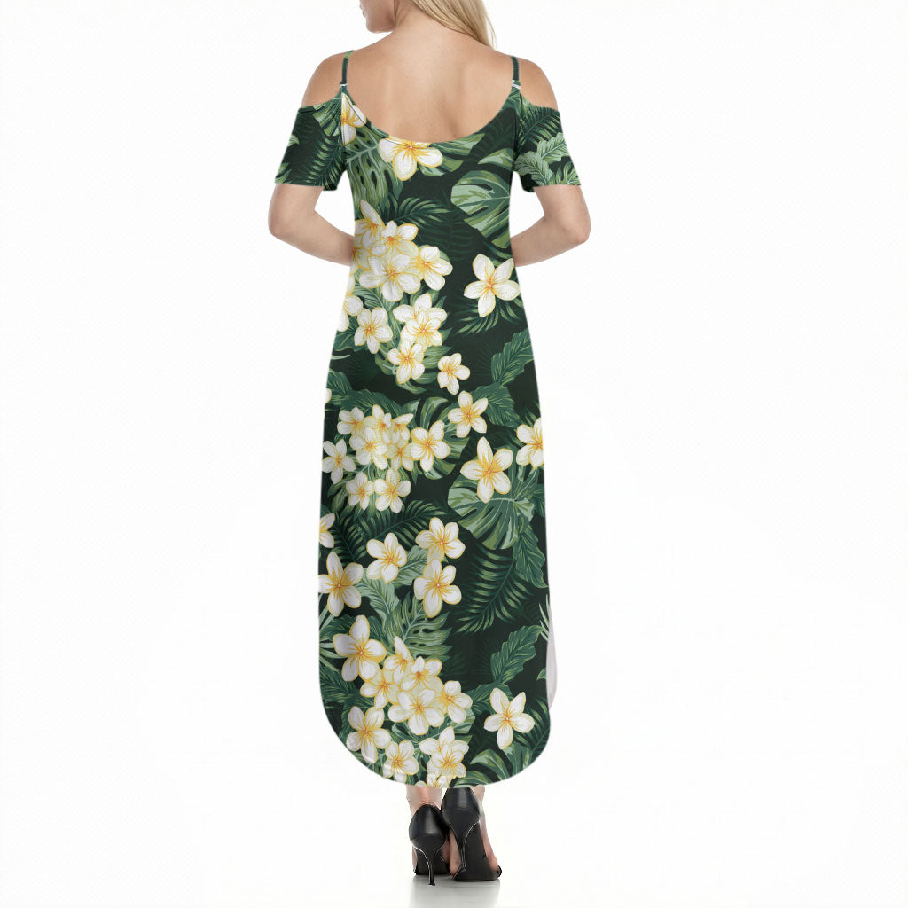 Hawaii Plumeria Tropical Leaves Summer Maxi Dress Monstera Calathea Palm Fronds