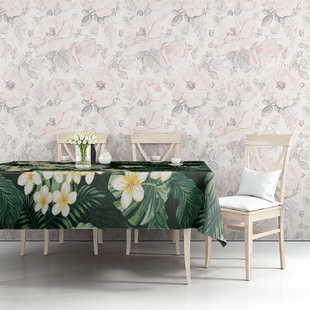 Hawaii Plumeria Tropical Leaves Tablecloth Monstera Calathea Palm Fronds