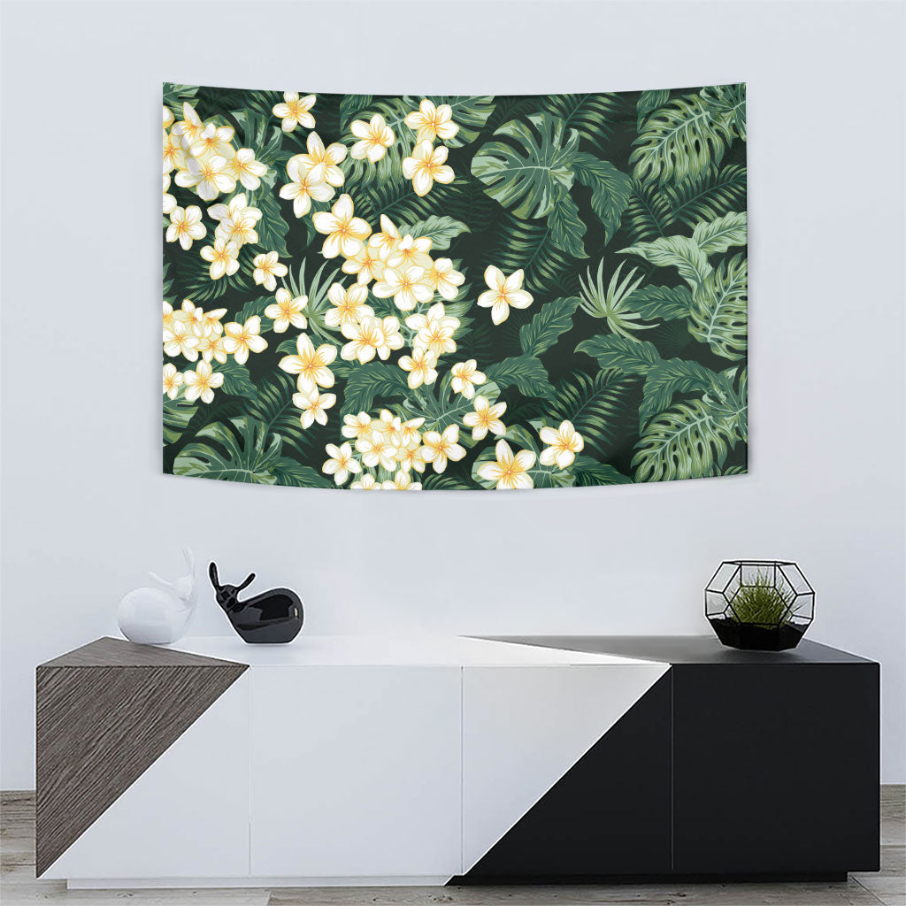 Hawaii Plumeria Tropical Leaves Tapestry Monstera Calathea Palm Fronds