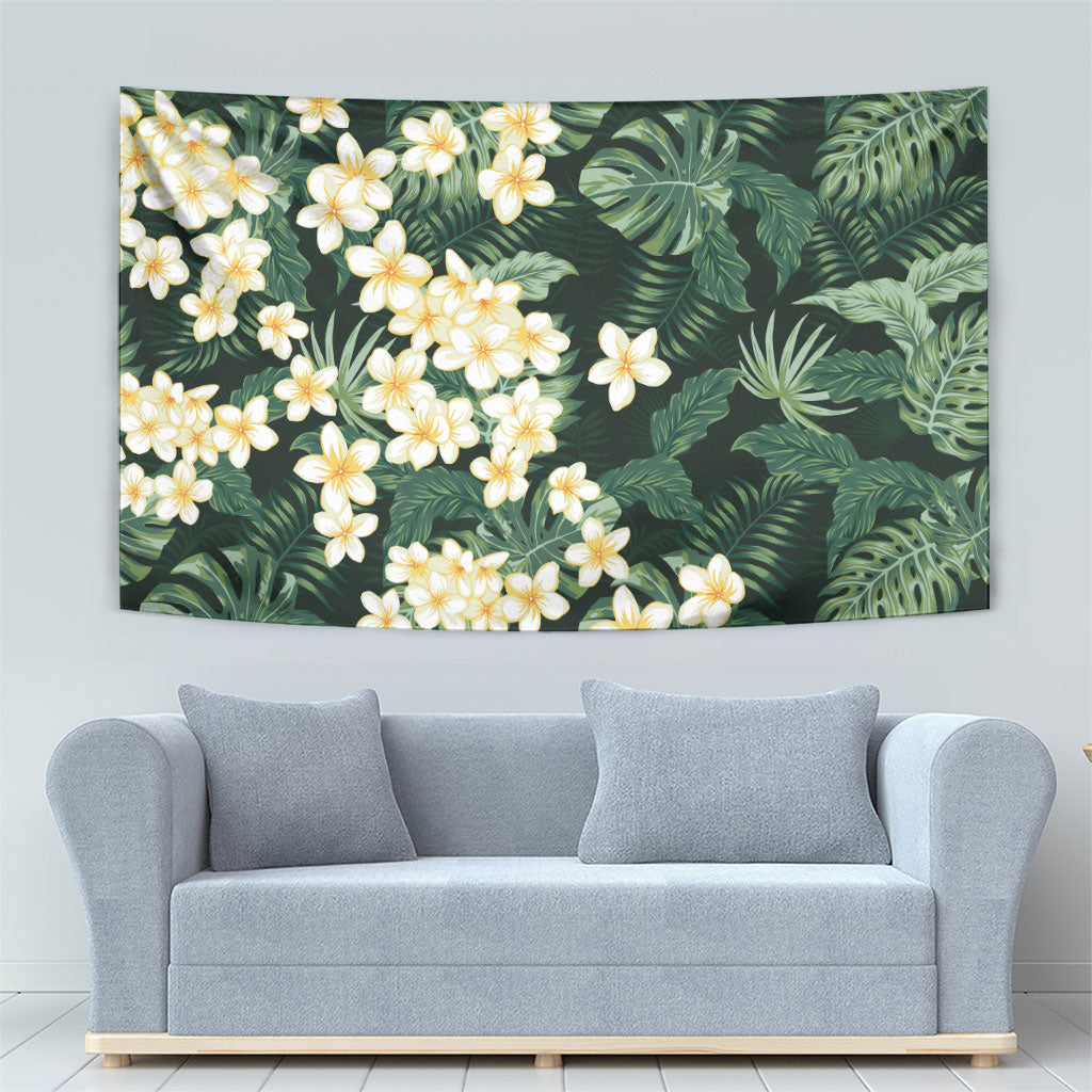 Hawaii Plumeria Tropical Leaves Tapestry Monstera Calathea Palm Fronds