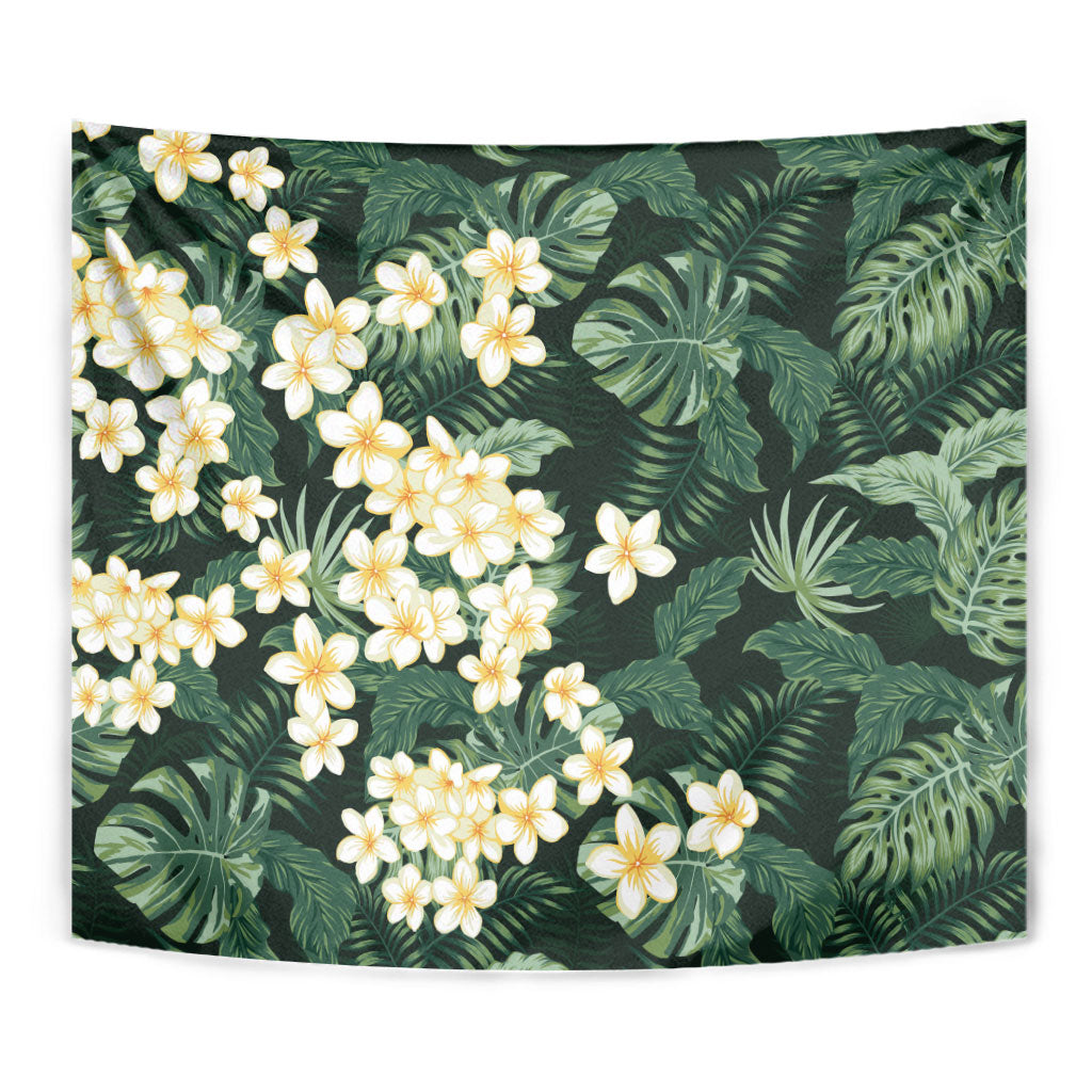 Hawaii Plumeria Tropical Leaves Tapestry Monstera Calathea Palm Fronds