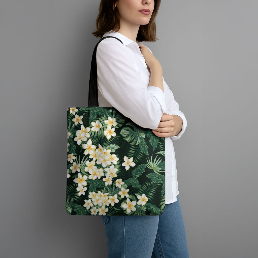 Hawaii Plumeria Tropical Leaves Tote Bag Monstera Calathea Palm Fronds