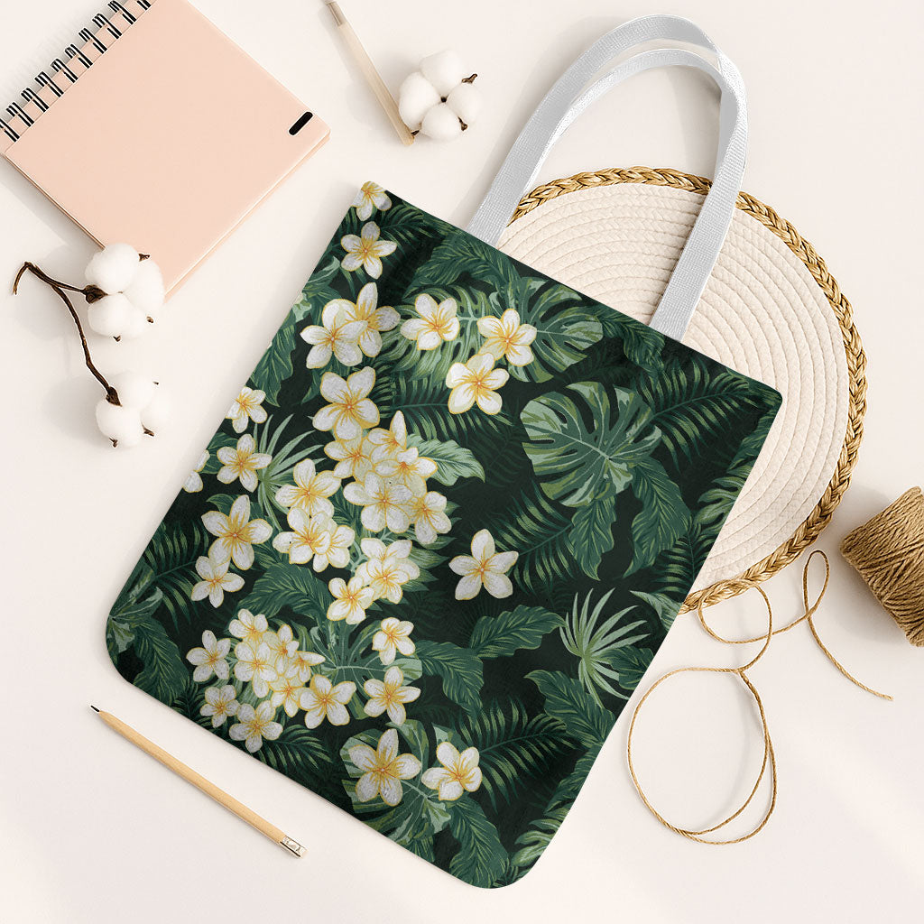 Hawaii Plumeria Tropical Leaves Tote Bag Monstera Calathea Palm Fronds