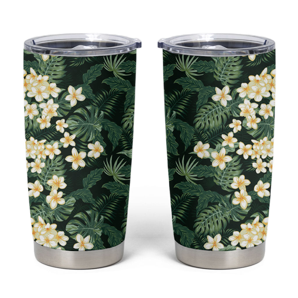 Hawaii Plumeria Tropical Leaves Tumbler Cup Monstera Calathea Palm Fronds