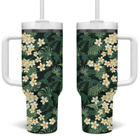 Hawaii Plumeria Tropical Leaves Tumbler With Handle Monstera Calathea Palm Fronds