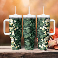 Hawaii Plumeria Tropical Leaves Tumbler With Handle Monstera Calathea Palm Fronds