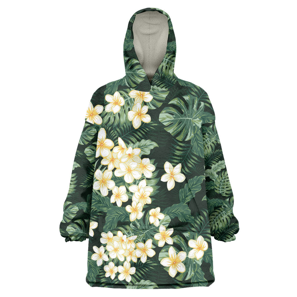 Hawaii Plumeria Tropical Leaves Wearable Blanket Hoodie Monstera Calathea Palm Fronds
