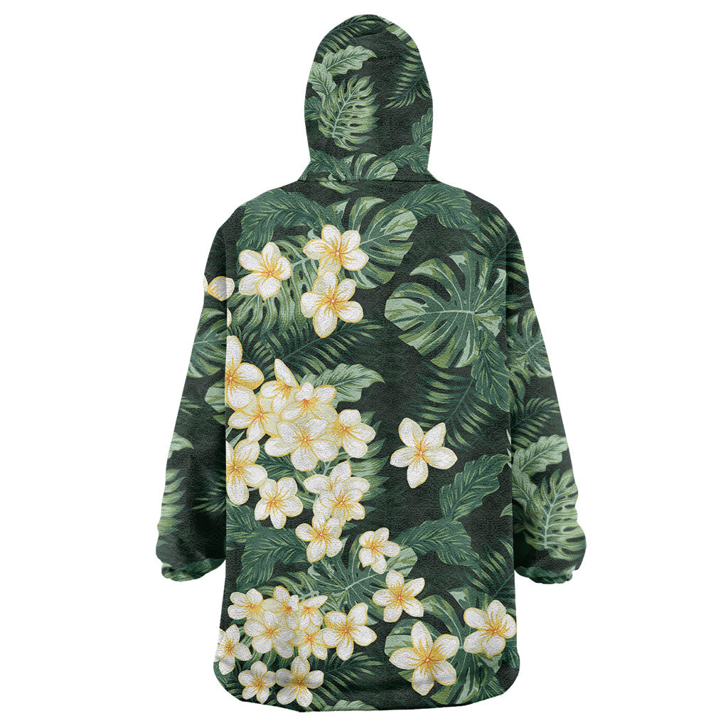 Hawaii Plumeria Tropical Leaves Wearable Blanket Hoodie Monstera Calathea Palm Fronds