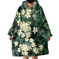 Hawaii Plumeria Tropical Leaves Wearable Blanket Hoodie Monstera Calathea Palm Fronds