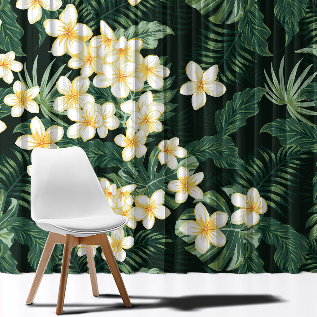 Hawaii Plumeria Tropical Leaves Window Curtain Monstera Calathea Palm Fronds