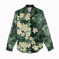 Hawaii Plumeria Tropical Leaves Women Casual Shirt Monstera Calathea Palm Fronds