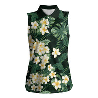 Hawaii Plumeria Tropical Leaves Women Sleeveless Polo Shirt Monstera Calathea Palm Fronds